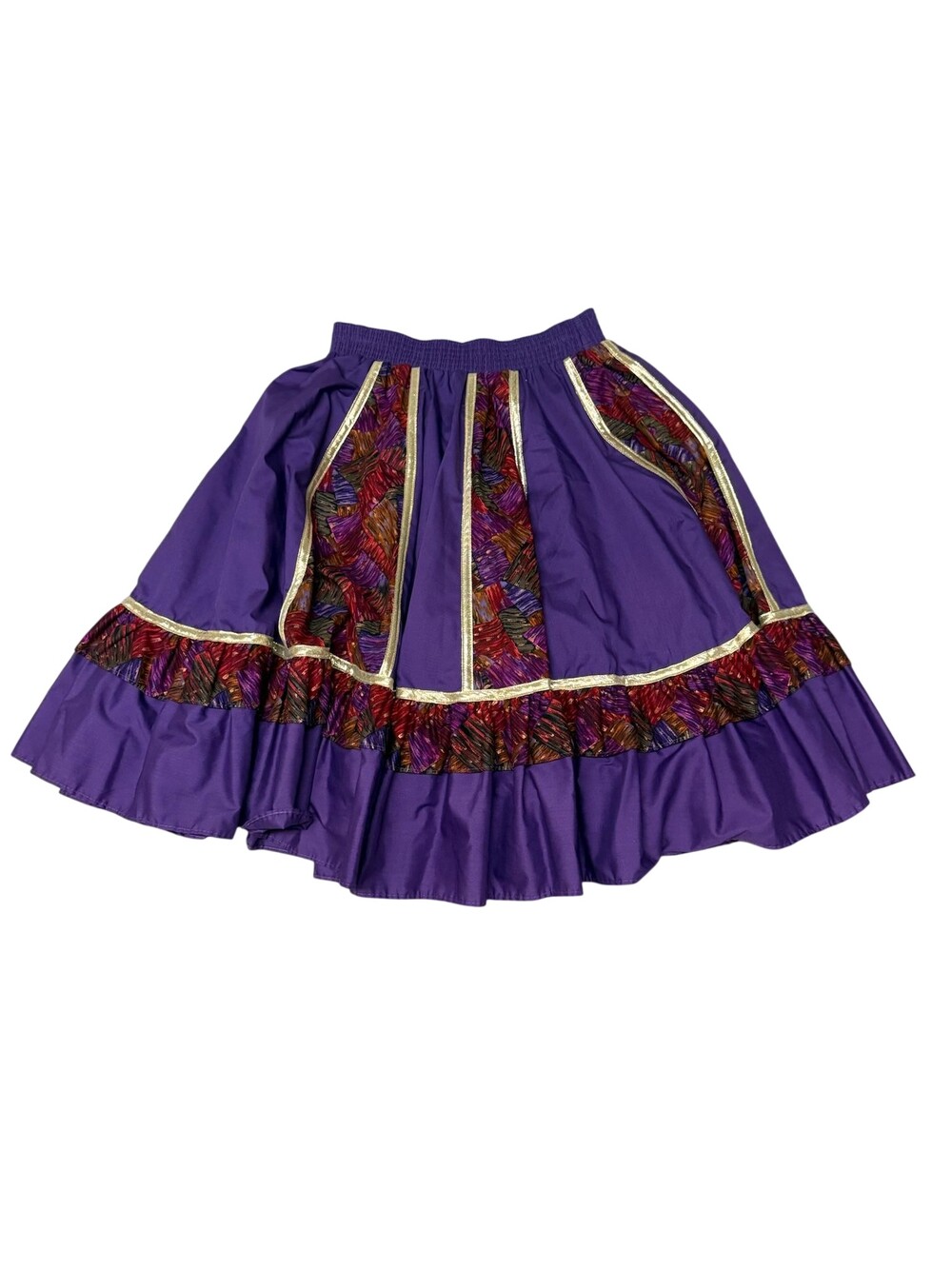 Vintage 60s Malco Modes Skirt Womens Small Purple Ruffle Pettiskirt Gold Trim